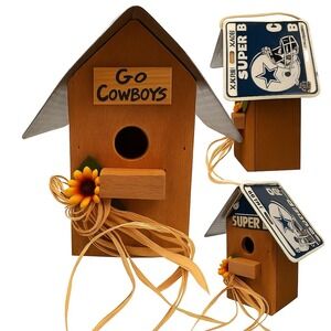Vintage Handmade Dallas Cowboys Birdhouse Rustic Wooden NFL‎ Fan Art Decor